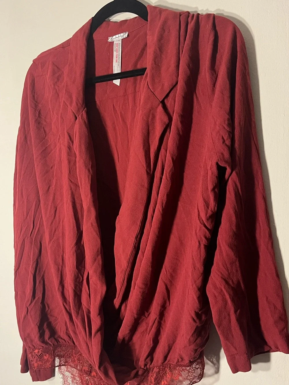 Free People | Elsa Rust Red Long Sleeve Surplice Bodysuit